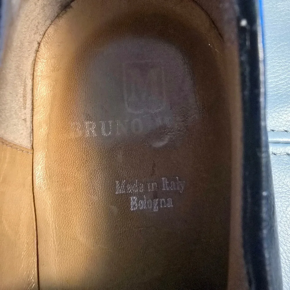 Bruno Magli Renzo Black Leather Apron Toe Derby Shoes Mens 10.5 M Made‎ in Italy